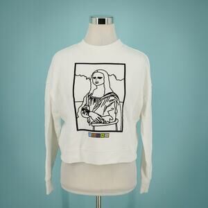 Maisie Wilen Size XS Mona Lisa Paint By Number Flocked Cropped Crew Sweatshirt
